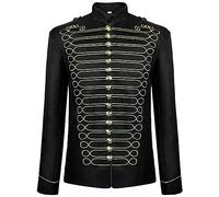 Veste Militaire Homme Parade Batteur Emo Punk Manteau Steampunk Adam Fanfare Festival de Musique Costume Medieval col Montant Vintage Deguisement Adulte Cosplay Carnaval de Fete (Gold, M)