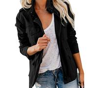 Veste Militaire Multi-Poches pour Femmes Anorak De Terrain Utilitaire à Manches Longues Et Fermeture éClair Veste Slim Spring Fall Outwear (Le Noir,S)