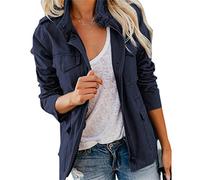 Veste Militaire Multi-Poches pour Femmes Anorak De Terrain Utilitaire à Manches Longues Et Fermeture éClair Veste Slim Spring Fall Outwear (Bleu,L)