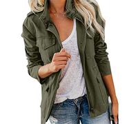 Veste Militaire Multi-Poches pour Femmes Anorak De Terrain Utilitaire à Manches Longues Et Fermeture éClair Veste Slim Spring Fall Outwear (Vert,M)