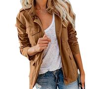 Veste Militaire Multi-Poches pour Femmes Anorak De Terrain Utilitaire à Manches Longues Et Fermeture éClair Veste Slim Spring Fall Outwear (Brun,XXL)