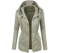 Veste Militaire Multi-Poches Pour Femmes Grand Taille Mode Pas Cher Manche Longues Manteau à Capuche Moto Fille Court Automne Hiver Blouson (Gris, S)