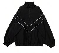 Veste minimaliste à manches longues avec fermeture éclair avant, couleur unie et patchwork, pour un port décontracté au quotidien L,M,S,XL,XSTissu tissé