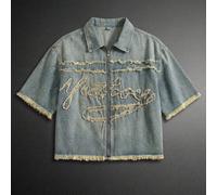 Veste mode pour hommes avec appliqué et broderie lavée L,M,S,XLgraphique,Lettres,RétroJean