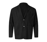 Veste moderne en lin pour homme - Couleur unie - Veste de loisirs avec poches et 2 boutons - Veste légère à revers classique - Veste de costume d'affaires - Veste d'affaires - Costume pour homme, Noir