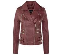 Veste Motard Bourgogne Rétro 100% Cuir Dames L