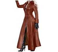 Veste Moto Col Montant Femme Unie Fermeture Éclair Biker Manches Longues Punk Long Manteau en Cuir Style Rock Veste Audacieuse pour Look Rebelle