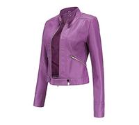 Veste Moto Femme Épaisse en Polaire Col Montant Zippé Coupe Slim Manteau Extérieur Punk Rebelle Confortable (Purple, S)