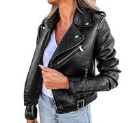 Veste Moto Femme Grande Taille, Veste Cuir Femme Blouson en Similicuir Automne Et l'hiver Manteau De Moto Court Et Décontracté Blouson Surdimensionnée en Cuir Synthétique Végétalien - Tendance