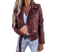 Veste Moto Femme Grande Taille, Veste Cuir Fourrure Femme Manteau De Moto Court Et Décontracté Blouson Bomber Léger Manches Longues Style Décontracté Blouson en Similicuir Automne Et l'hiver