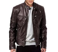 Veste Moto Homme Homologué en Cuir - Blouson Hiver Chaud Parka Mi-Saison Militaire Pas Cher Marque Travail Saharienne Imperméable Manteau Léger Jacket Automne Halloween Marron 5XL