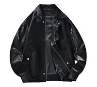 Veste Moto Homme - Veste Streetwear Style Hip-Hop Manteau D'Extérieur pour Automne-Hiver Mode Décontractée Grandes Tailles Veste Volante (Black XXXXXXXL)