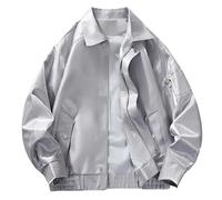 Veste Moto Homme - Veste Streetwear Style Hip-Hop Manteau D'Extérieur pour Automne-Hiver Mode Décontractée Grandes Tailles Veste Volante (Grey XXXXL)