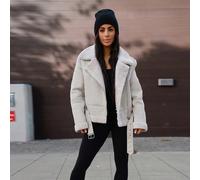 Veste moto zippée doublée en fausse fourrure, veste d'aviateur avec doublure en peluche L,M,S,XLUnicoloreTissu tissé