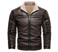 Veste Mouton Homme Blousons Aviateur en Cuir - Jacket Homme Doublure en Peluche Col Montant Zippé Fermeture ÉClair Coupe-Vent Confortable Classique DéContracté ExtéRieur Quotidien