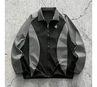 Veste noire à col montant, manches longues, tissée, coupe ample, décontractée, zippée, avec poches, pour le printemps/l'automne, vêtement d'extérieur, confortable, superposable, pour un usage quotidie