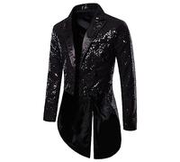 Veste Paillette Homme à Col Revers, Manteau Steampunk Queue de Pie,Top Manteau Victorien Manches Longues Mode Blazer de Boîte Nuit de fête Rétro pour Renaissance Cour Médiévale Goth Carnaval