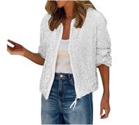 Veste Paillettes Femme Ete Legere Vestes Sequins Bomber à Paillettes Fermeture éclair Blouson Vestes Paillette Sparkly Veste Brillante Scintillante Paillette Cardigan Haut Tops Bolero Chic et Elegant