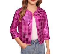 Veste Paillettes Femme - Veste De Scène De Pom-Pom Girl pour Carnaval Ornée De Sequins Et De Pois Cardigan Scintillant Ouvert sur Le Devant (11-12 Years)