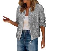 Veste Paillettes Femme Veste Sequins Bomber à Paillettes Fermeture éclair Blouson Vestes Paillette Sparkly Veste Brillante Scintillante Paillettes Cardigan Haut Tops Bolero Chic et Elegant