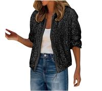 Veste Paillettes Femme Veste Sequins Bomber à Paillettes Fermeture éclair Blouson Vestes Paillette Sparkly Veste Brillante Scintillante Paillettes Cardigan Haut Tops Bolero Chic et Elegant
