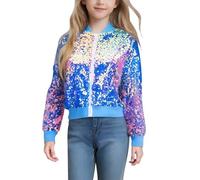 Veste Paillettes Fille Chic, Veste Fille Printemps Et éTé, Vestes Col à Revers Ouvert sur Le Devant Blazer Scintillant Cardigan à Sequin Tenu De FêTe Carnaval Blouson avec ZippéEs pour 4-12 Ans