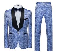 (Veste+Pantalon+Gilet+Chemises) Costume Homme - Mariage Business à brodé - Fit Grande VêTements Masculin - XH540P5 - Bleu XXXL