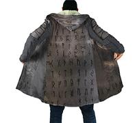 Veste parka chaude d'hiver pour homme Manteau Viking médiéval vintage 3D armure Doublure épaisse en laine d'agneau Veste à capuche coupe-vent mi-longue (Color : Valknut Armor S69, Size : XXL)