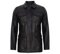 Veste Parker Trench Homme Classique Noir Véritable Cuir Véritable Parker