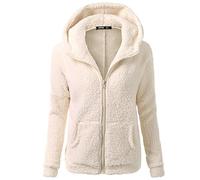 veste pilou pilou femme à capuche thermal manteau hiver chaud polaire avec fermeture Éclair Intégrale manteaux d'hiver grande taille avec poches haut thermique manche longue uni blouson (Beige, M)
