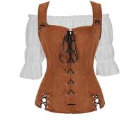 Veste Pirate Chemise Setsteampunk Gilet sans Manche Costum Tenue Medievale Femme Renaissance Vintage Victoria Adulte DÉGuisement Halloween Brun XS