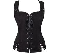 Veste Pirate Steampunk Gilet sans Manche Costume Medievale Corset Renaissance Vintage Deguisement Remme Adulte Halloween Noir 2XL