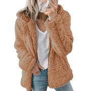 Veste polaire à fermeture éclair intégrale pour femme - Grande taille - Manteaux chauds d'hiver - Couleur unie - Style décontracté - Confortable - Vintage - Pour l'extérieur, café, 4XL