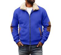 Veste polaire à revers pour homme, manteau thermique uni, pull d'hiver en peluche épaisse avec doublure en polaire, coupe ajustée, chaud et décontracté, fermeture éclair intégrale, doux et léger, bleu