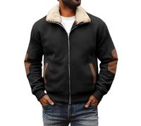 Veste polaire à revers pour homme, manteau thermique uni, pull d'hiver en peluche épaisse avec doublure en polaire, coupe ajustée, chaud et décontracté, fermeture éclair intégrale, doux et léger, Noir