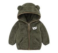 Veste Polaire Bebe Garcon 0-24 Mois Hiver Chaud Manteau Bebe Fille Capuche Oreilles d'ours Mignon Blousons Garçon Peluche Leger Doux Pull Sweat zippé Vetement Bebe (1-6-A-Army Green, 0-6 Months)
