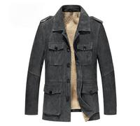 Veste polaire chaude pour homme - Veste en daim avec de nombreuses poches et boutons - Veste d'hiver épaisse et doublée - Veste mi-saison - Couleur unie - Classique - Long blazer - Cardigan à revers