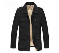 Veste polaire chaude pour homme - Veste en daim avec de nombreuses poches et boutons - Veste d'hiver épaisse et doublée - Veste mi-saison - Couleur unie - Classique - Long blazer - Cardigan à revers