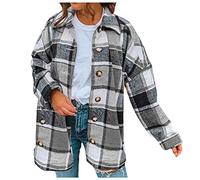 Veste polaire confortable à capuche pour femme - Manteau tendance en treillis à revers avec boutons - Manteau ample à manches longues - Vêtement d'extérieur pelucheux pour cadeaux de Noël d'hiver