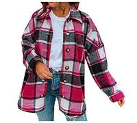 Veste polaire confortable à capuche pour femme - Manteau tendance en treillis à revers avec boutons - Manteau ample à manches longues - Vêtement d'extérieur pelucheux pour cadeaux de Noël d'hiver