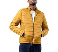 Veste Polaire d'hiver à Col Montant pour Hommes Manteaux Chauds RembourréS à Fermeture éClair De Couleur Unie Vestes en Duvet LéGèRes Et Pliables (Jaune,XL)
