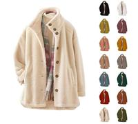Veste polaire d'hiver chaude de couleur unie avec poches pour femme - Manteau d'extérieur surdimensionné à manches longues - Cardigan moelleux décontracté à col boutonné, 02 ABeige, XL