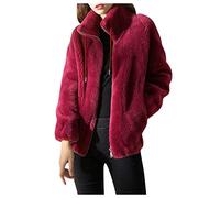 Veste polaire en peluche pour femme avec fermeture éclair intégrale - Veste sherpa épaisse et chaude à col montant - Manteau tendance à manches longues - Manteaux d'hiver de couleur unie avec poches