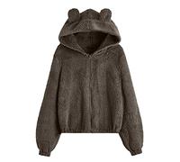 Veste polaire en peluche pour femme - Avec oreilles - Queue chaude - Avec capuche - Coupe-vent - Veste d'hiver sportive - Dessin animé - Manteau d'extérieur - Pour adolescentes et filles - Sweat à