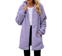 Veste polaire en peluche pour femme, grande taille, manteau long à capuche en polaire avec poches, manteau d'extérieur en peluche thermique uni, fermeture éclair intégrale, capuche en polaire pour les