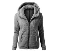 Veste Polaire Femme avec Capuche Et Poches - Chaud Couleur Unie Sweat Zippé Doux Mode Manteau Hiver Décontractée Sport Grande Taille Blouson Cardigan Pull Veste Confortable Chaude Gris 3XL