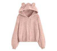 Veste Polaire Femme avec Capuche Oreilles Poche Hoodie Patchwork Tops Casual Manteau Peluche Outwears 2023 Veste Laine Sweat-Shirt Ample Sweats Couleur Unie À Capuche Doux Hooded