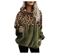 Veste polaire femme avec capuche - Veste en peluche motif léopard manteau court manches longues demi-fermeture éclair veste d'hiver poches automne hiver manteau chaud coupe-vent veste d'extérieur