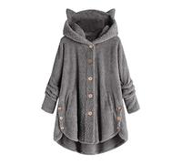 Veste Polaire Femme Chaude et épaisse Manteau Femme Hiver Chic Long Sweat a Capuche Femme Oversize 2023 Oreille Chat Bouton Automne Pull Femme Grande Taille Pyjama Manches Longues (Dark Gray, XXXXL)