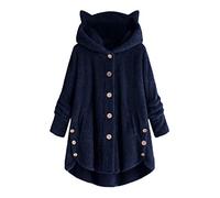 Veste Polaire Femme Chaude et épaisse Manteau Femme Hiver Chic Long Sweat a Capuche Femme Oversize 2023 Oreille Chat Bouton Automne Pull Femme Grande Taille Pyjama Manches Longues Pas (Navy, XXXL)